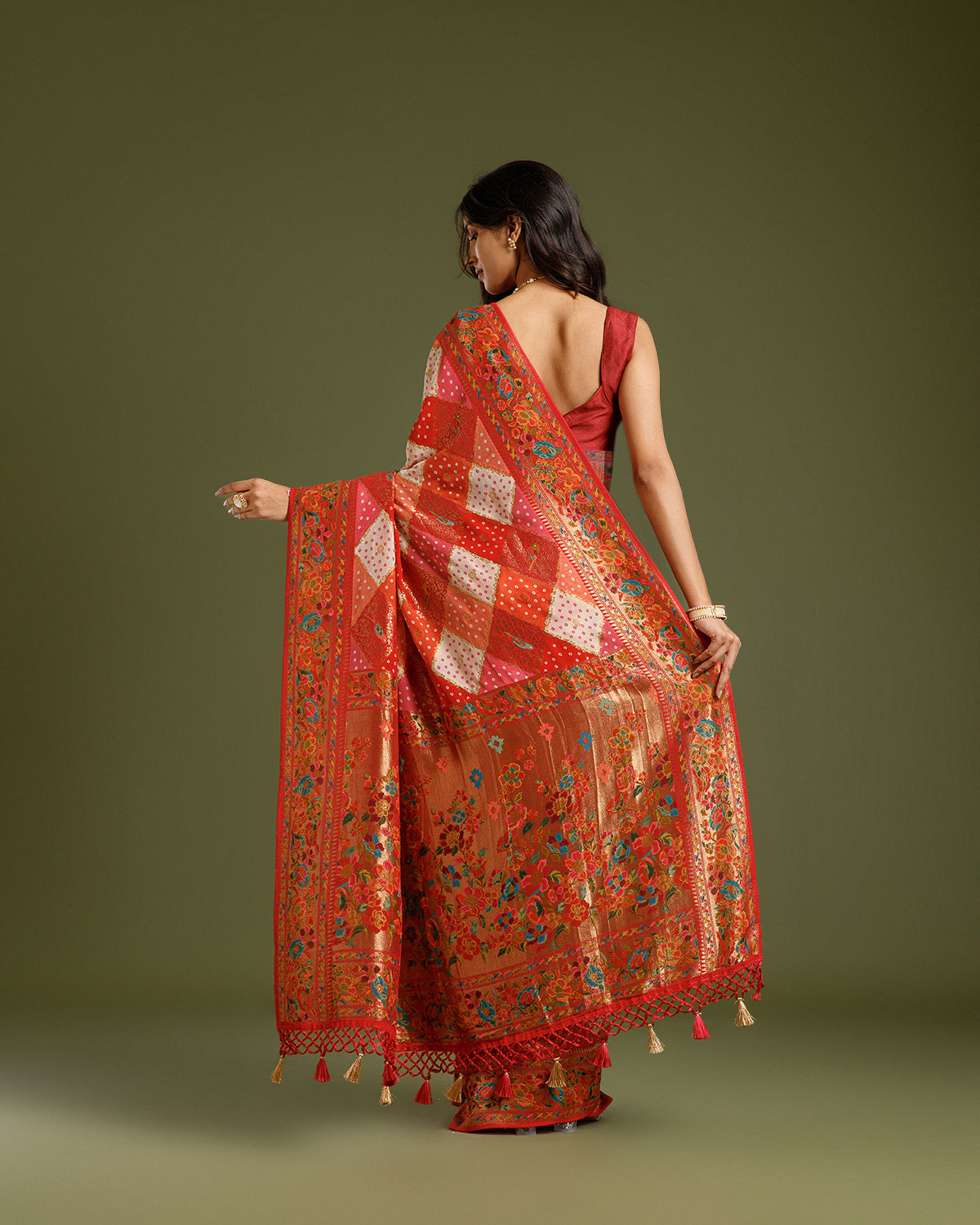 Multicolor Red Georgette Saree with Zari Weaving