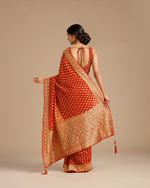 Rust Georgette Saree with Dabka, Nulki, Mirror & Kundan Work