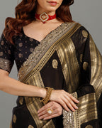 Designer Black Khaddi Georgette Saree with Sequin Work for Women - House of Surya