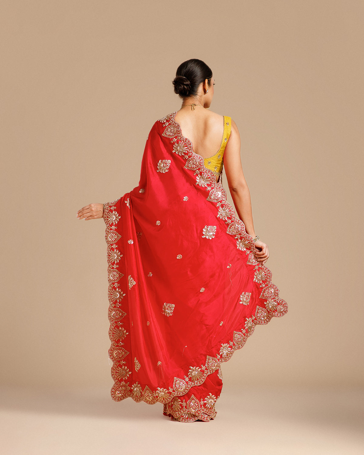 Rani Dola Silk Saree with Nulki, Sequin, Pearl & Dabka Work