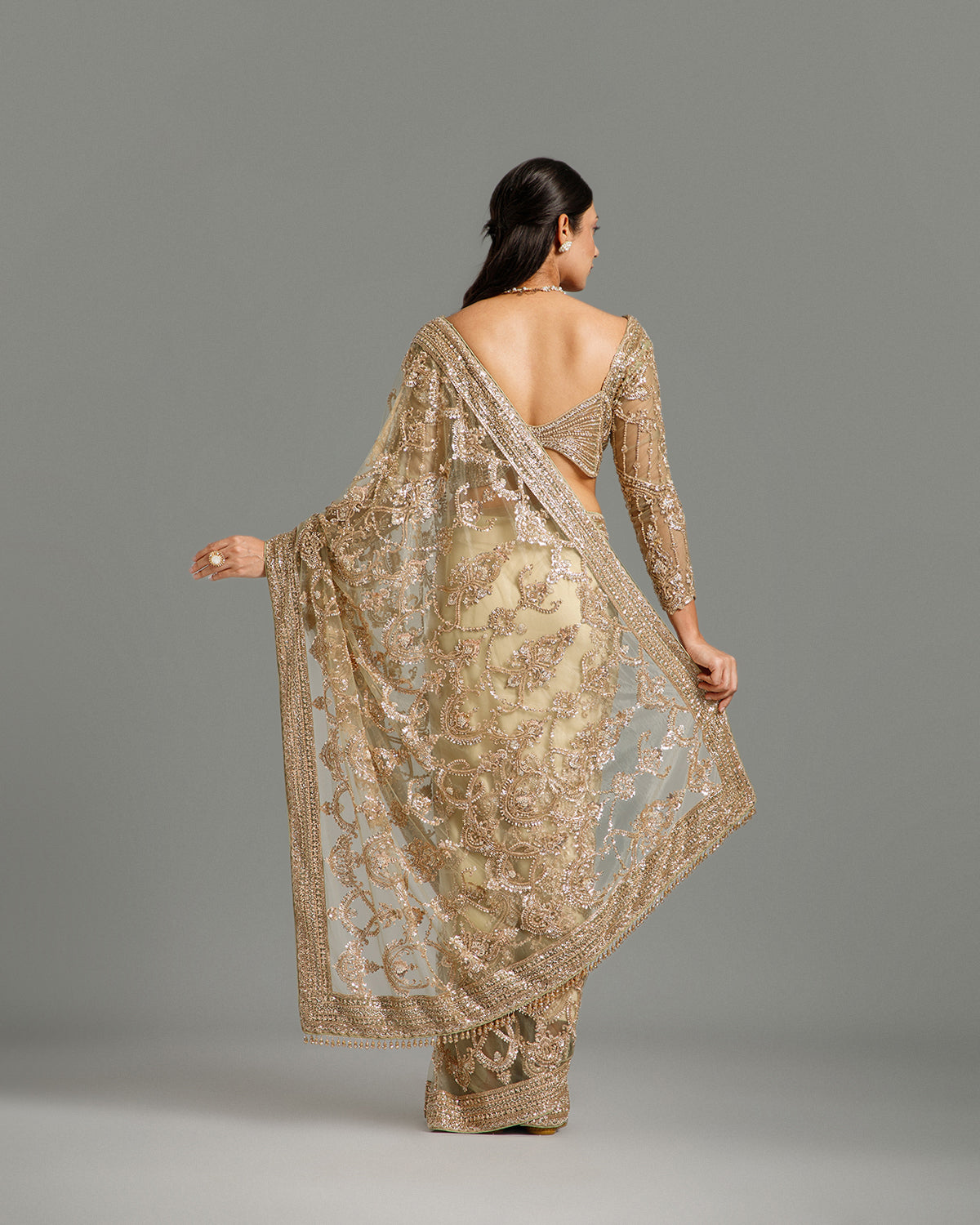 Pista Green Net Saree with Nulki & Sequin Work