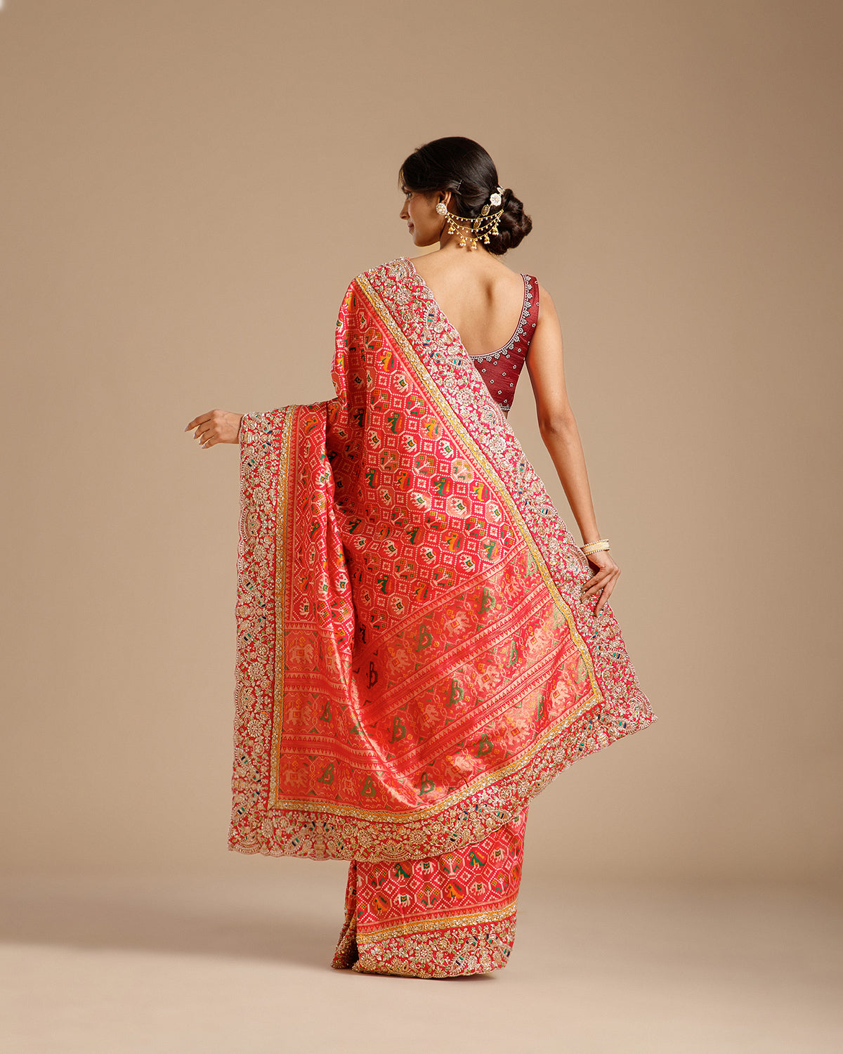 Rani Silk Saree with Beads, Nulki, Sequin, Dori, Resham & Moti Work