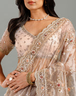 Golden Tissue Organza Saree with Cutdana & Sequence Work - House of Surya