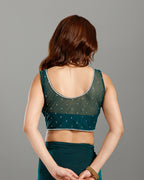 Green Lycra Drape Saree with Hand Work - House of Surya