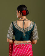 Rani Pink Organza Silk Saree with Mirror & Cutdana Work - House of Surya