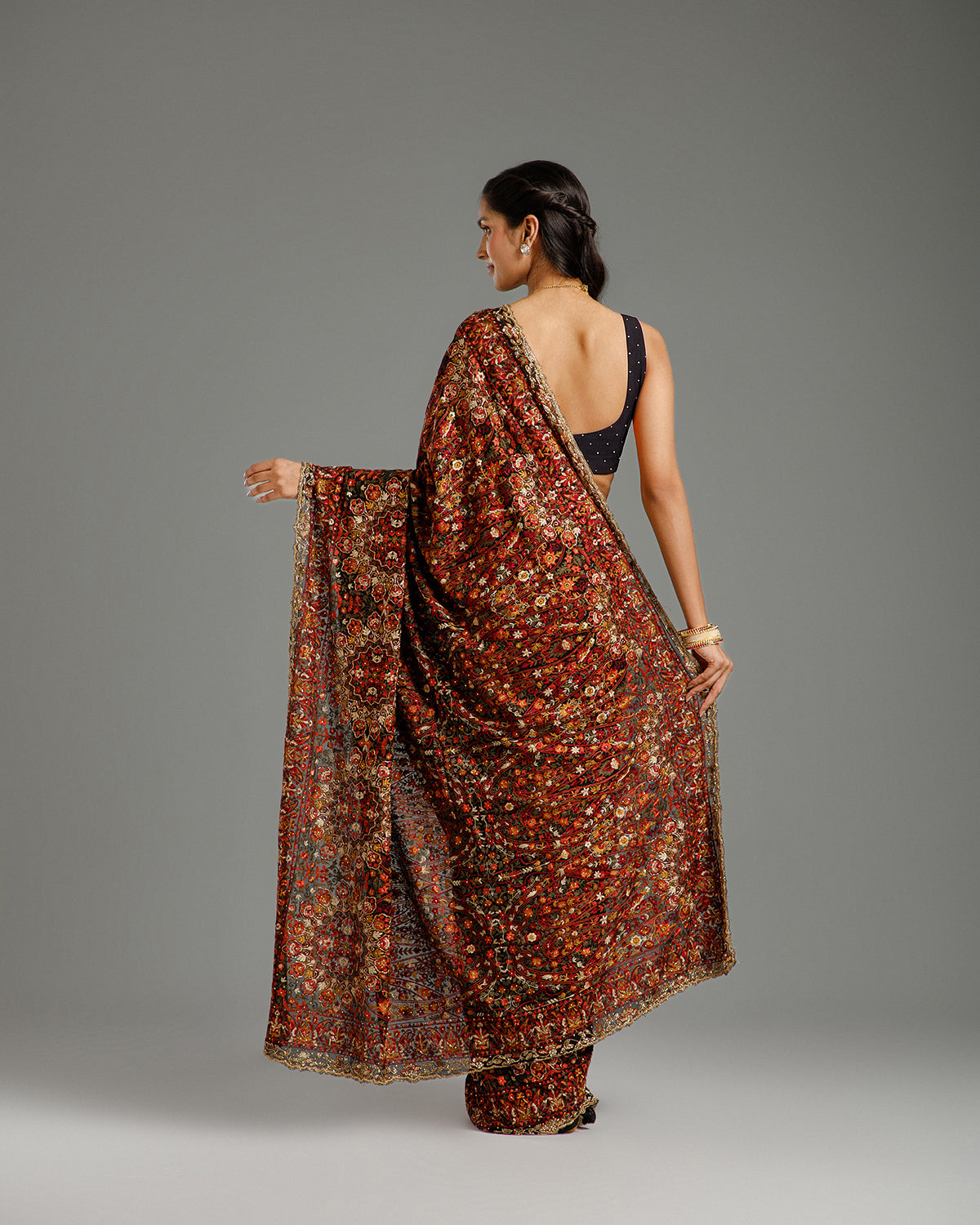 Black Georgette Saree with Beads, Nulki, Resham & Stone Work