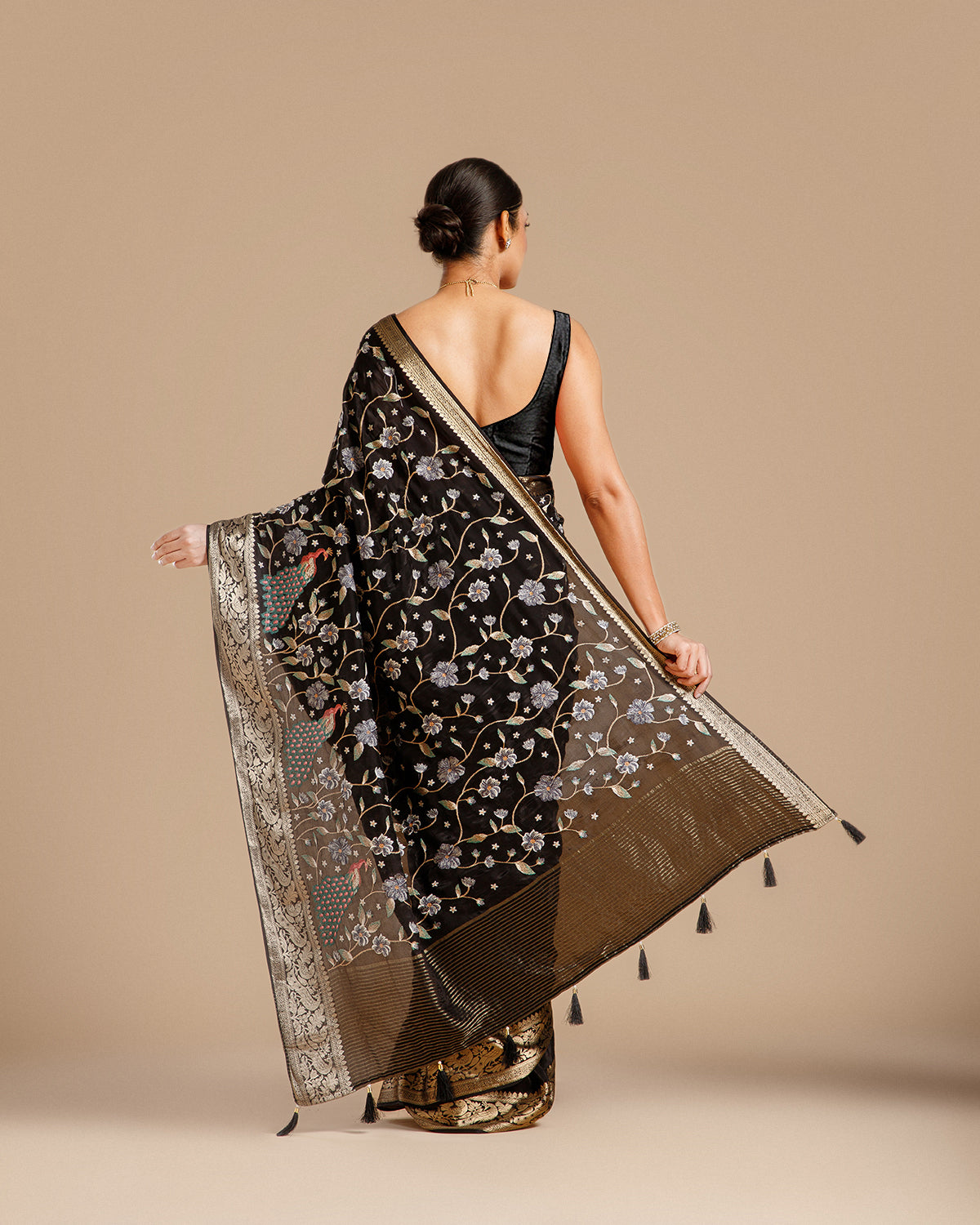 Black Chinon Crepe Saree with Resham Work