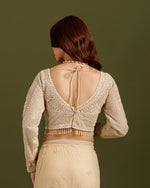 Ivory Net Saree with Sequence & Bead Work - House of Surya