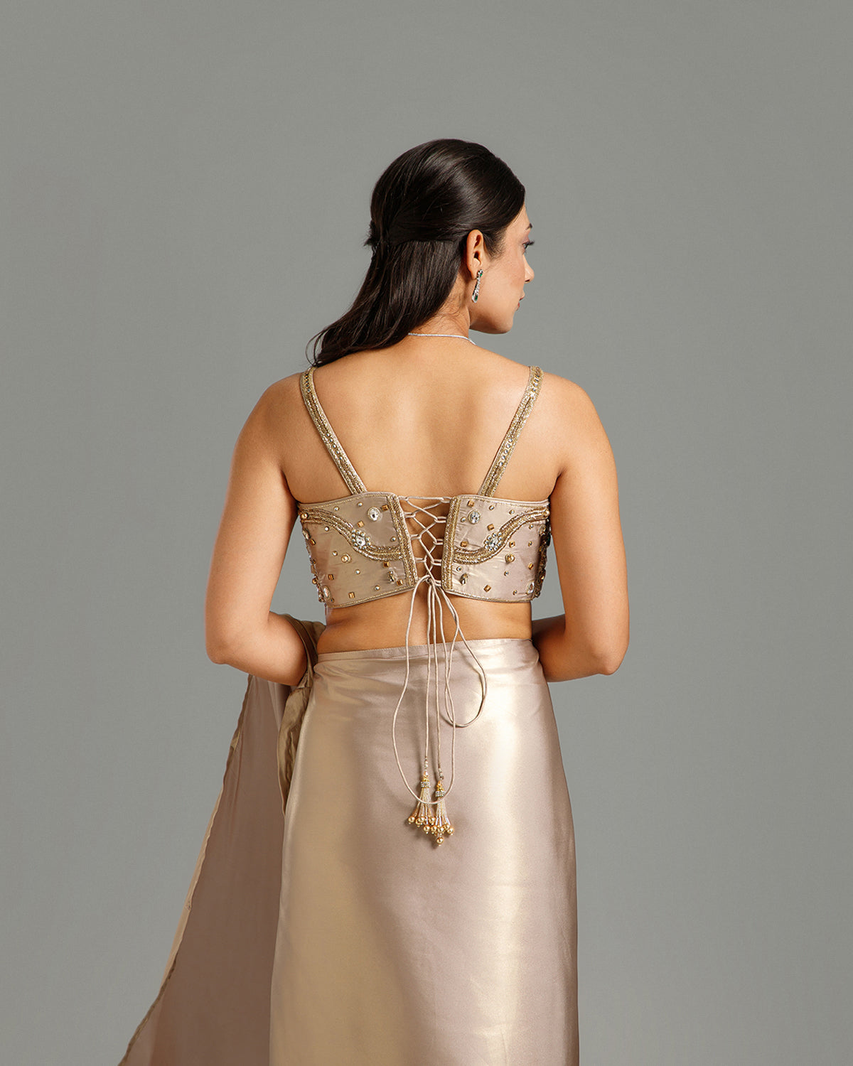 Golden Lycra Saree with Cutdana Work