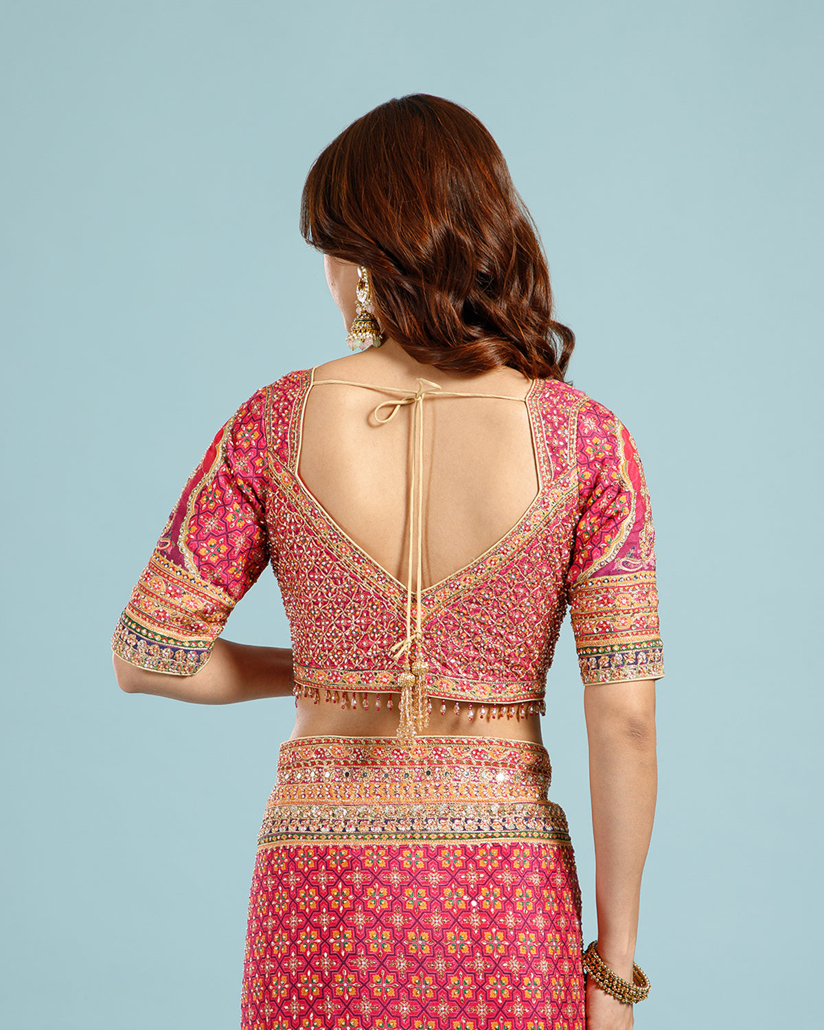 Wine Printed Georgette Saree with Sequence, Cutdana & Aari Work - House of Surya