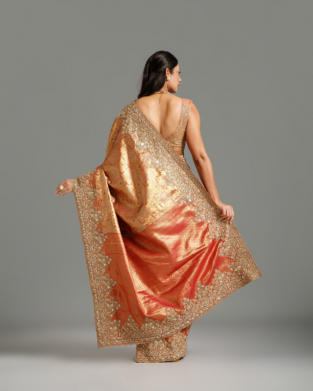 Red Kanjivaram Silk Saree with Zari, Sequin & Cutdana Work