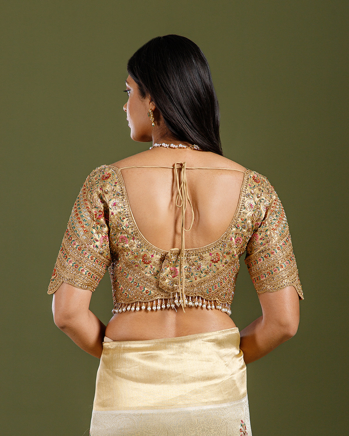 Golden Tissue Weave Saree with Resham, Zardozi, Cutdana & Embroidery Work - House of Surya