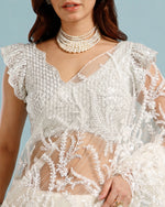 White Net Saree with Sequence & Cutdana Work - House of Surya