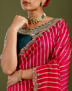 Rani Pink Organza Silk Saree with Mirror & Cutdana Work - House of Surya