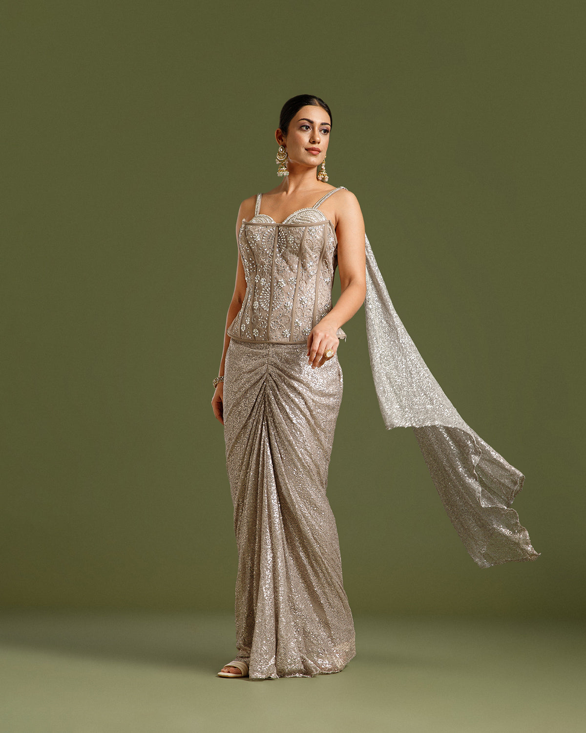 Beige Sandley Saree with Sequin Work