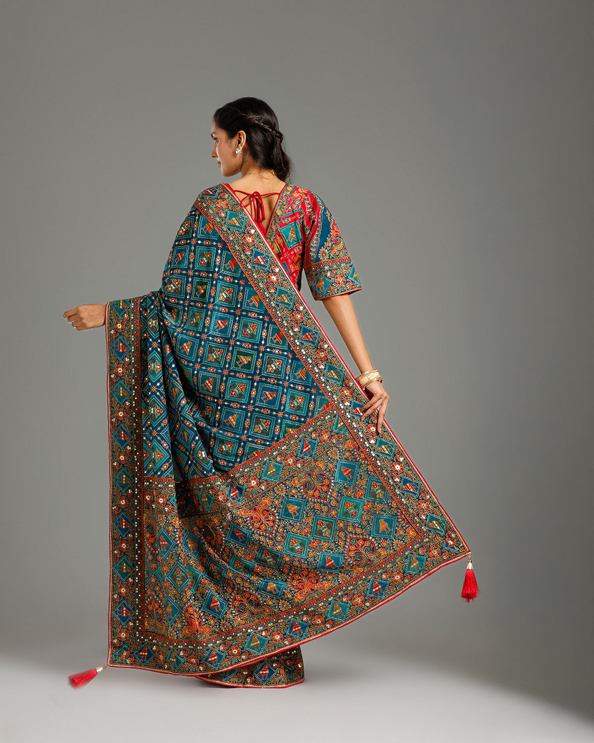 Peacock Multicolor Crape Silk Saree with Zari & Sequin Work