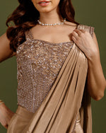 Chikoo Premium Drape Saree with Hand Work - House of Surya