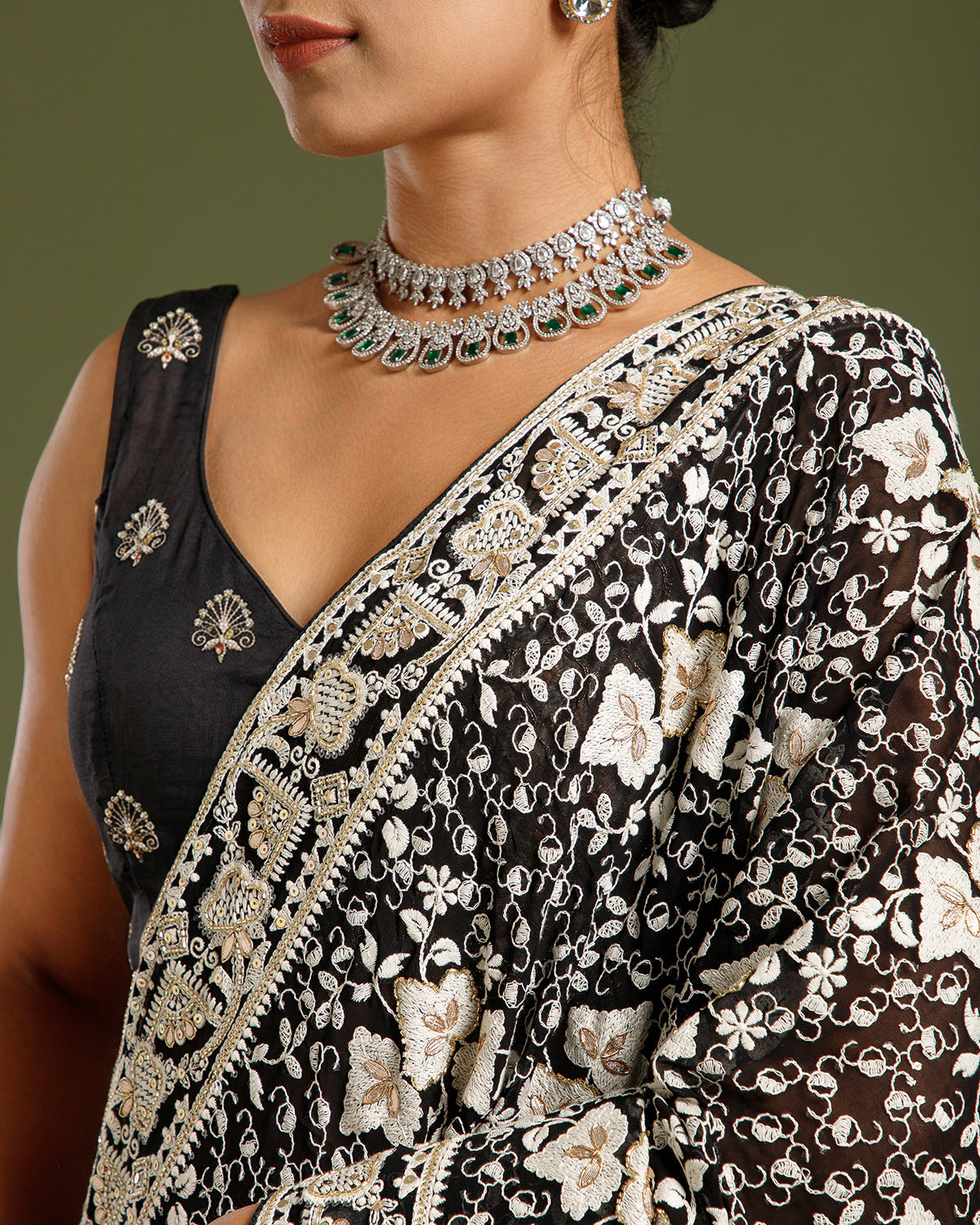 Black Georgette Saree with Sequin, Dabka, Cutdana & Resham Work