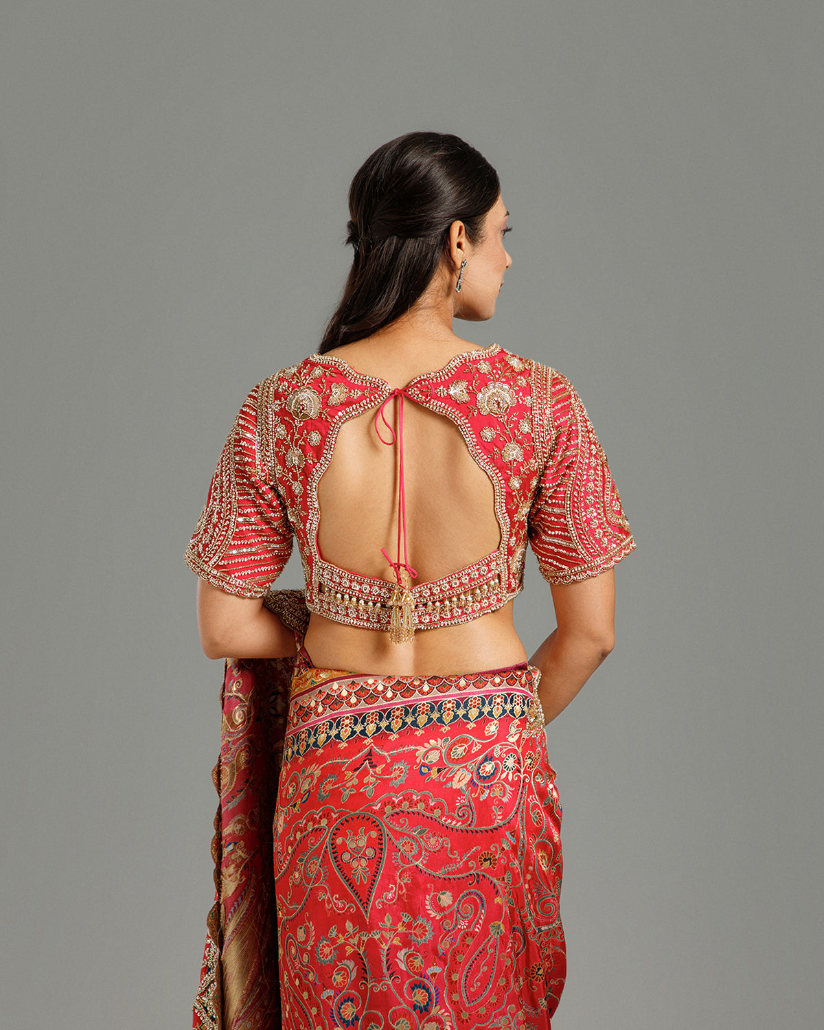 Rani & Purple Dola Silk Saree with Kundan, Zari & Sequin Work