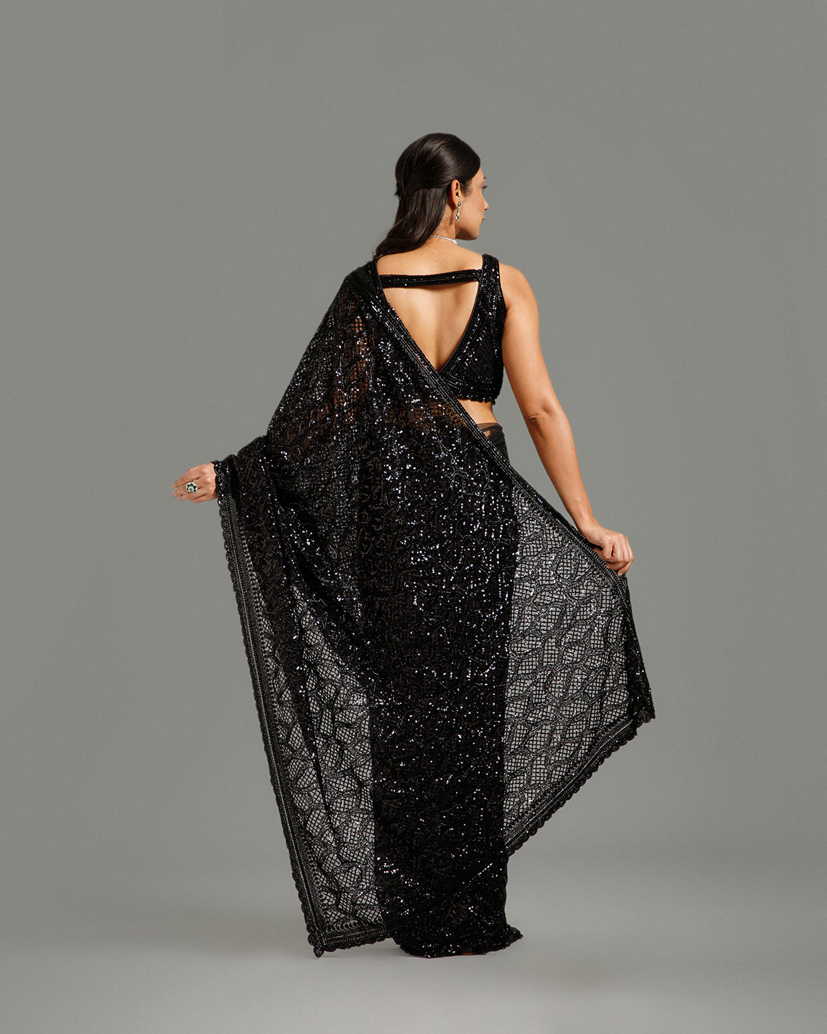 Black Net Saree with Nulki & Sequin Work