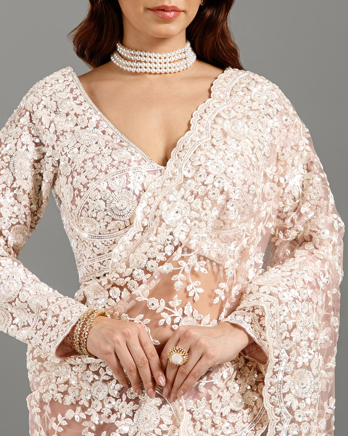 Gajari Net Saree with Sequence & Cutdana Work - House of Surya