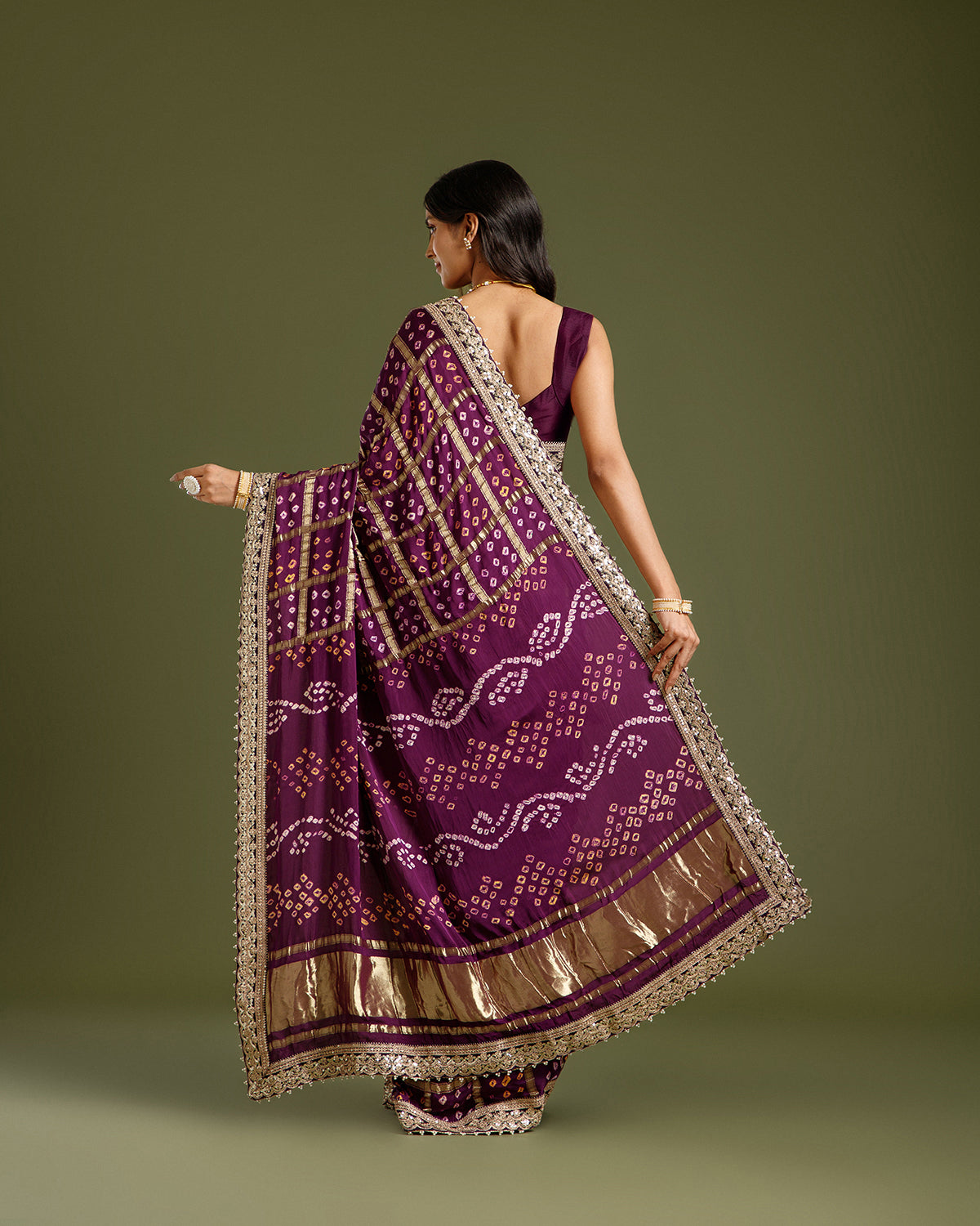 Purple Satin Crepe Saree with Zari & Sequin Work