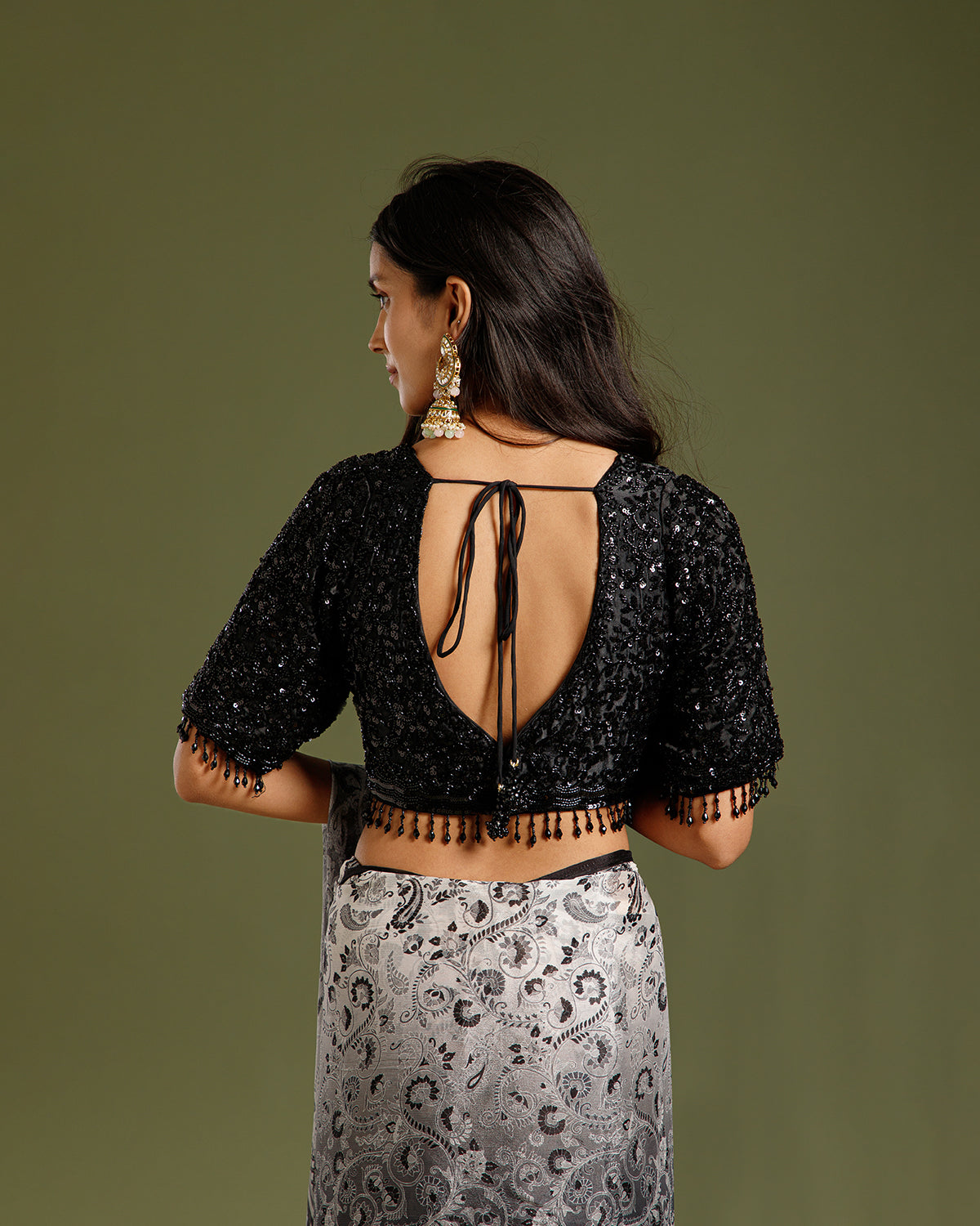 Black Chinon Crepe Saree with Nulki Work