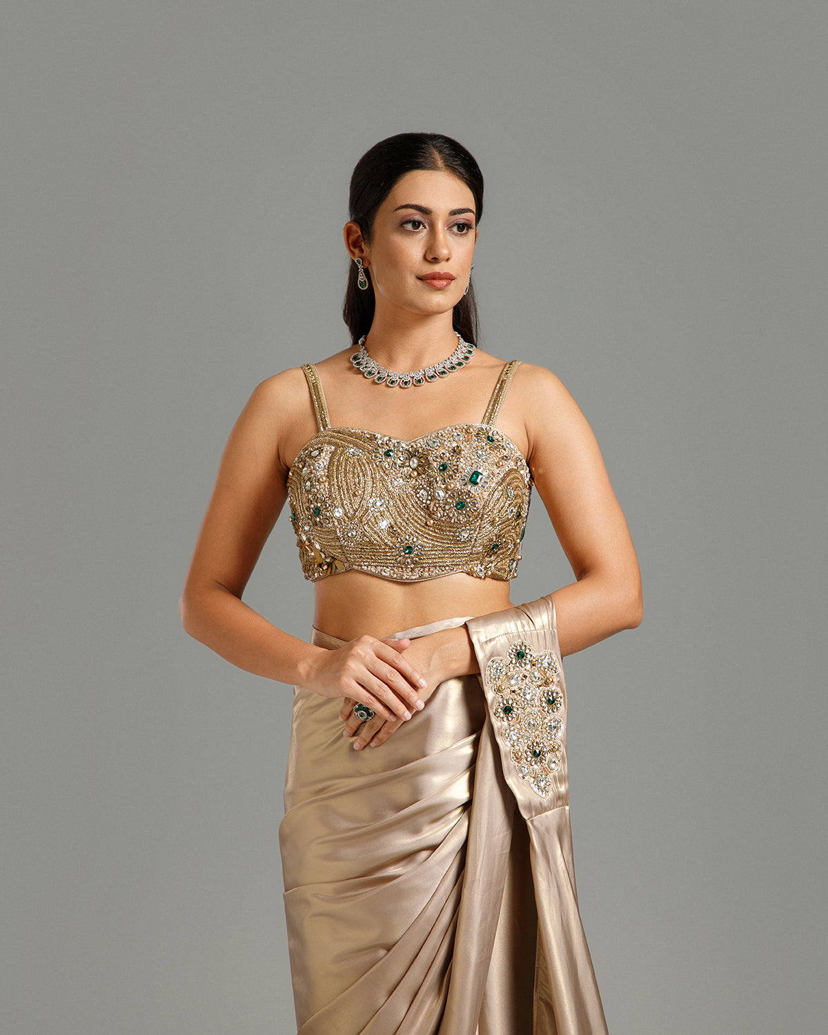 Golden Lycra Saree with Cutdana Work