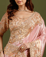 Pink Tissue Self Weaving Saree with Sequins & Cutdana Embroidery - House of Surya