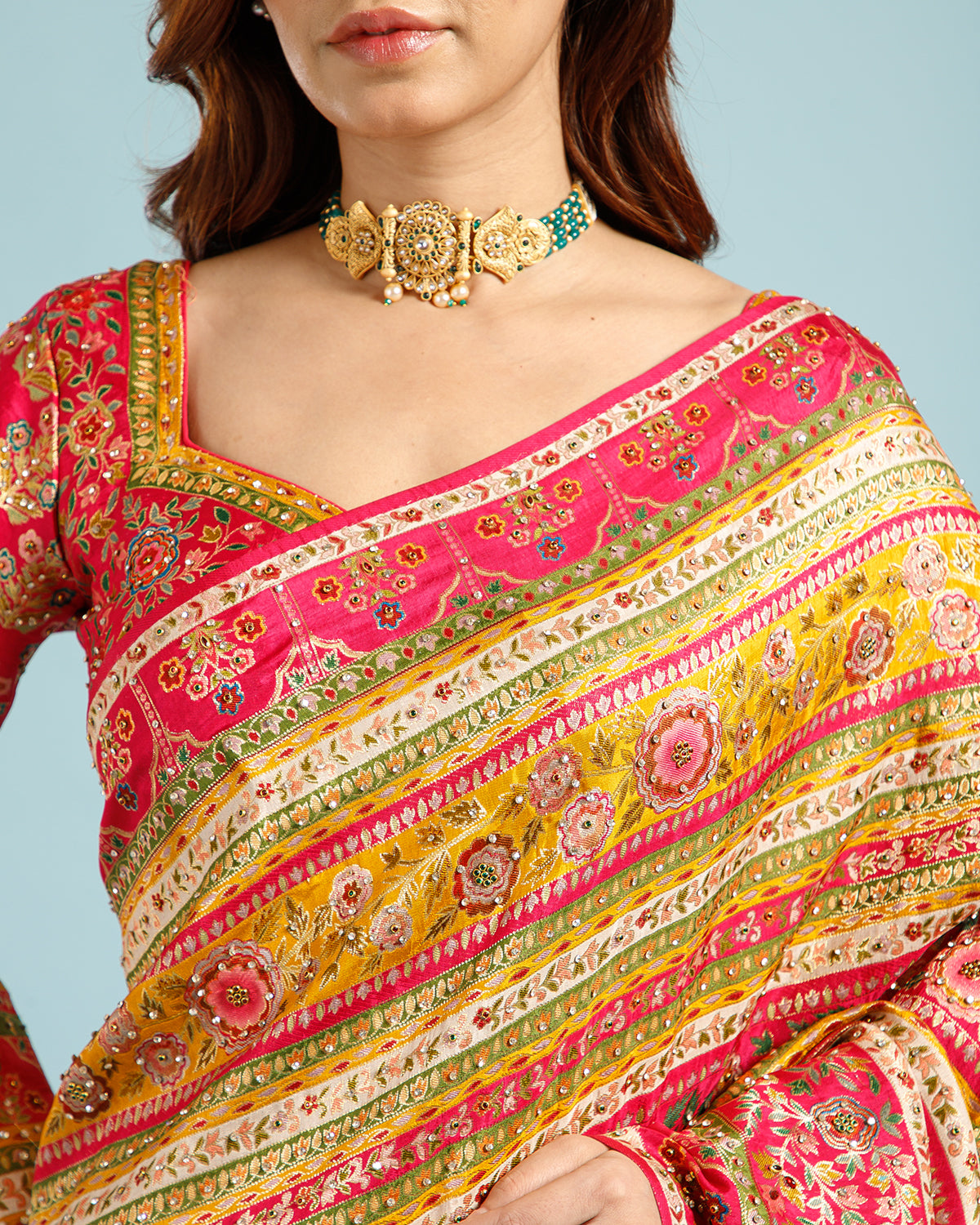 Elegant Mustard Crepe Silk Saree with Colorful Woven Design