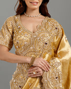 Golden Tissue Georgette Saree with Cutdana & Sequence Work - House of Surya