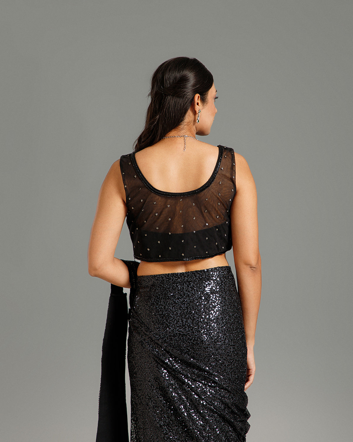 Black Sandley Saree with Beads, Nulki & Sequin Work