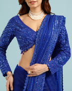 Designer Blue Net Saree with Sequence, Bead & Cutdana (Nulki) Work - House of Surya