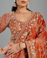 Rust Tissue Saree with Self Weave, Cutdana & Beads Work - House of Surya