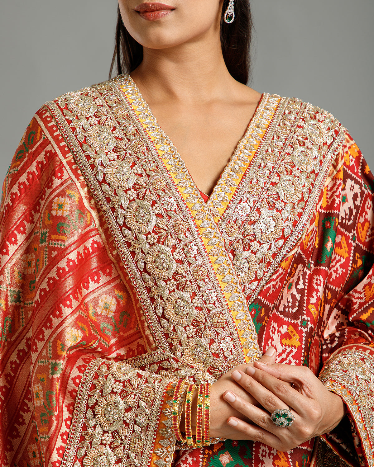Red Silk Saree with Zardozi, Nulki, Moti & Dori Work