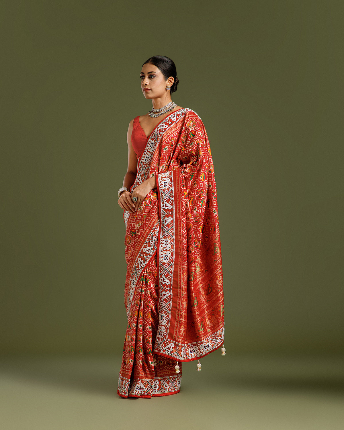 Red Silk Saree with Nulki & Zari Work