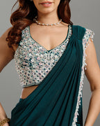 Green Lycra Drape Saree with Hand Work - House of Surya