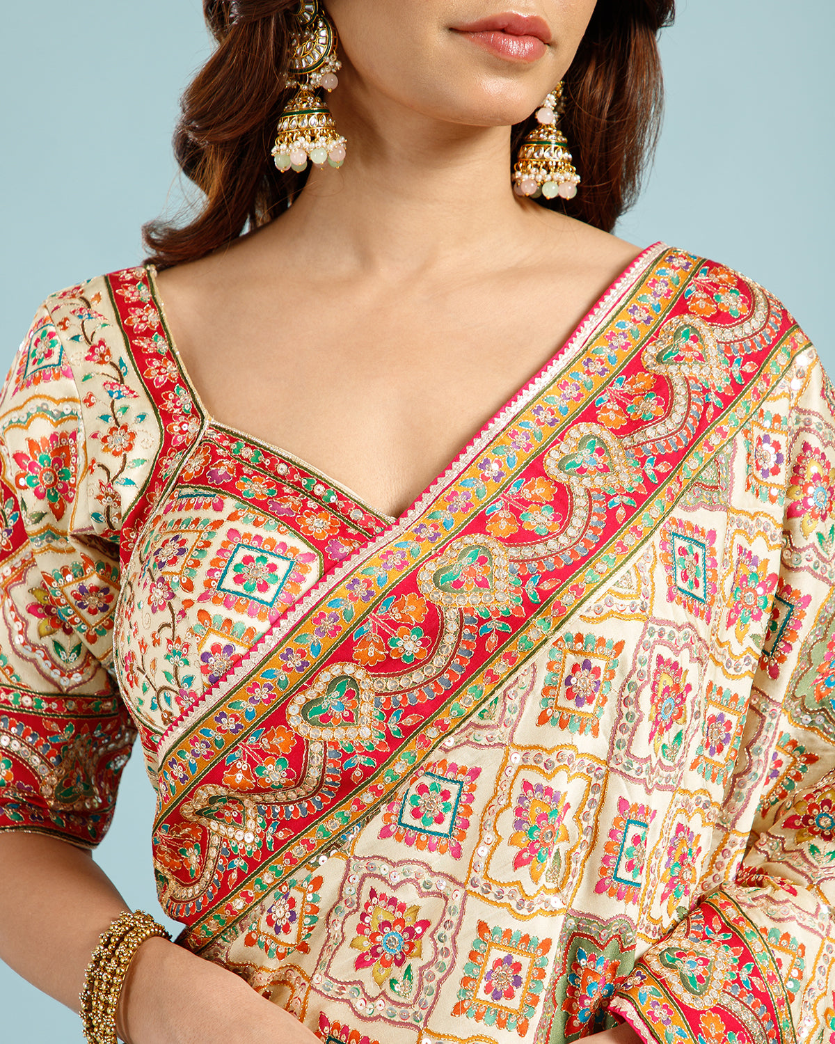 Golden Dola Silk Rangkat Saree with Sequence & Bead Work - House of Surya