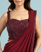 Maroon Lycra Drape Saree with Hand Work - House of Surya