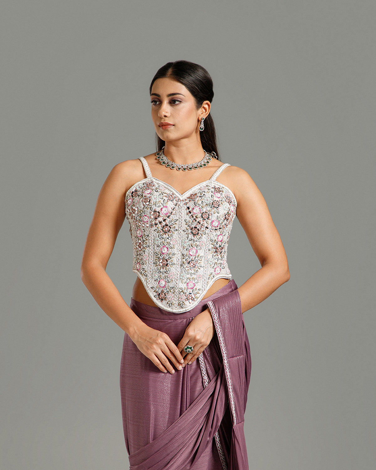 Lavender Lycra Saree with Resham Work