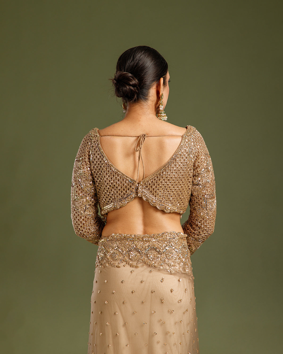Dusty Brown Net Saree with Beads, Nulki & Sequin Work