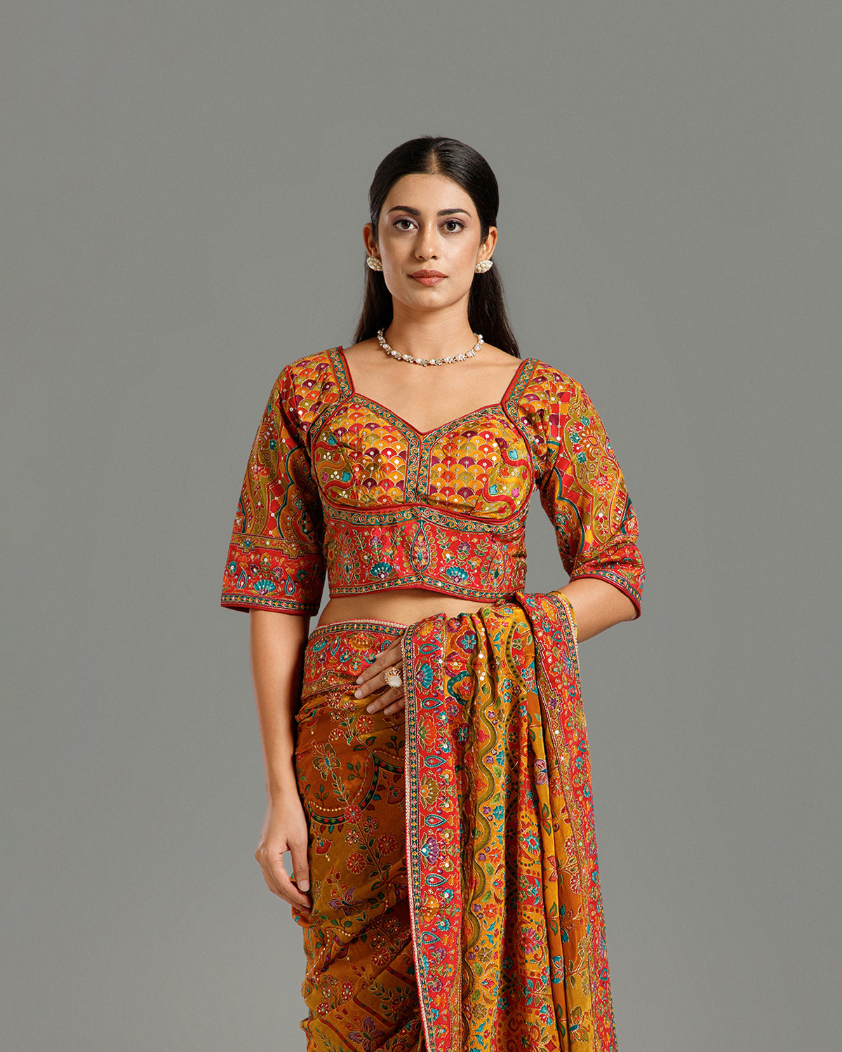 Multi Yellow Crape Silk Saree with Zari & Sequin Work