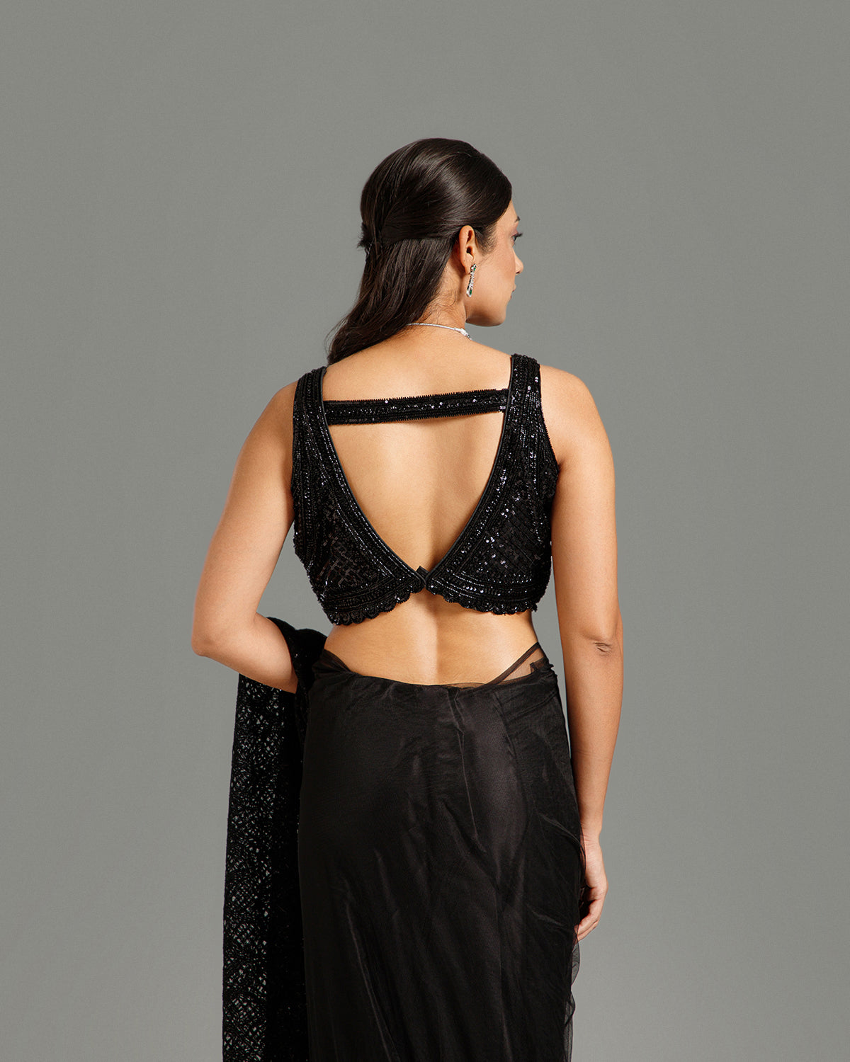 Black Net Saree with Nulki & Sequin Work