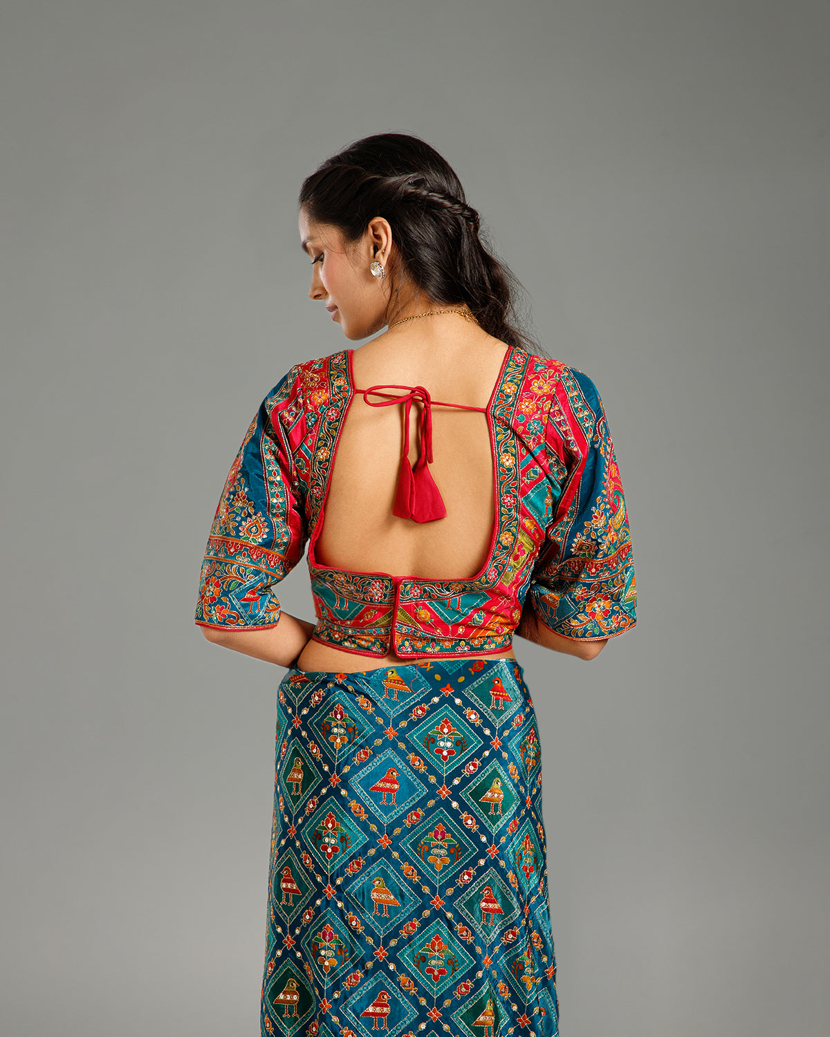 Peacock Multicolor Crape Silk Saree with Zari & Sequin Work