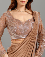 Chikoo Lycra Drape Saree,Ready to Wear Saree - House of Surya
