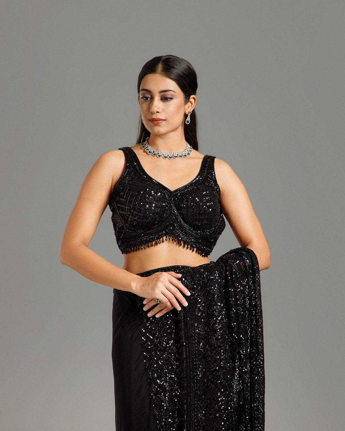 Black Net Saree with Nulki & Sequin Work