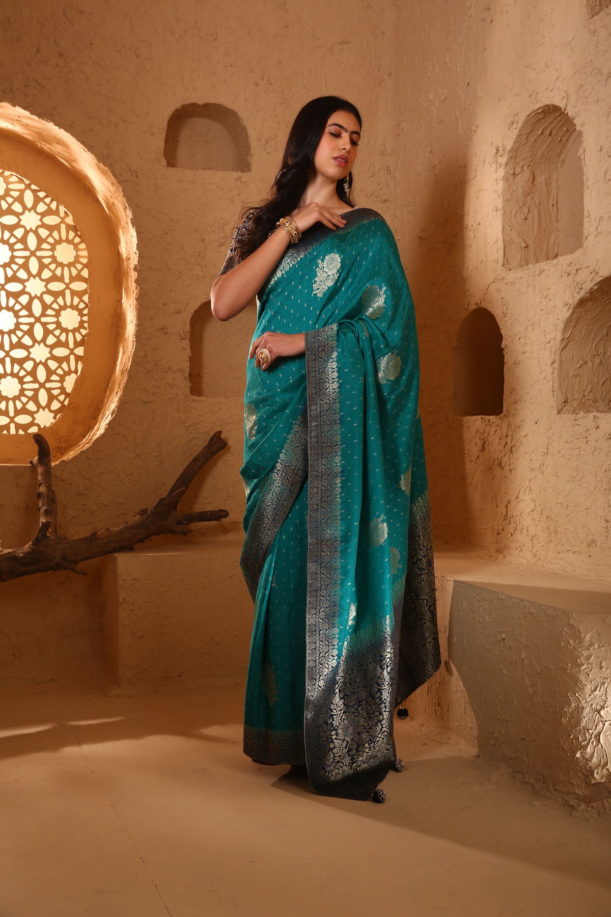Light Sky Blue Saree with Sequin & Cut Dana Work