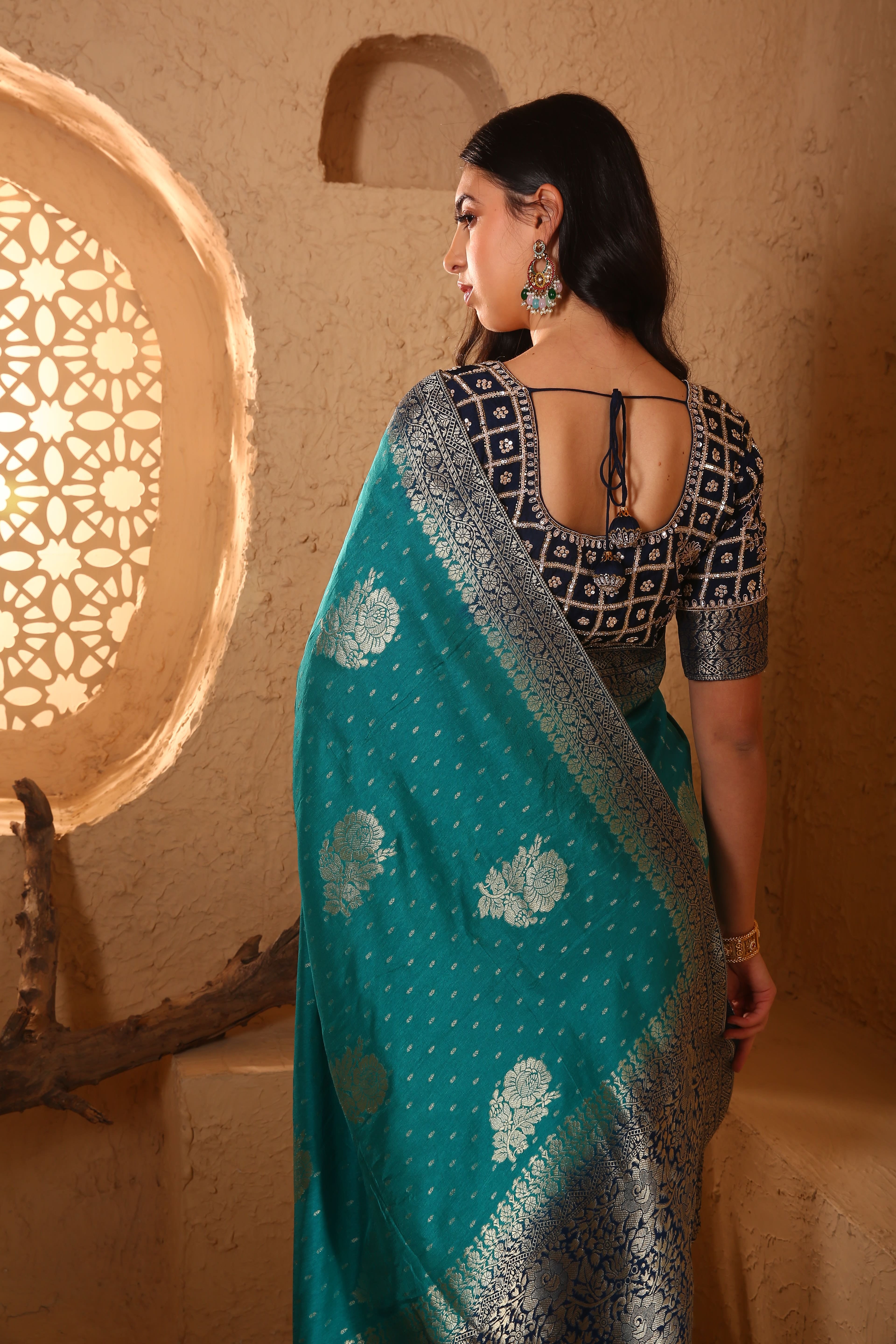 Light Sky Blue Saree with Sequin & Cut Dana Work