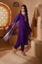 Purple Silk Suit Set with Resham & Cut Dana Work and Organza Dupatta - House of Surya