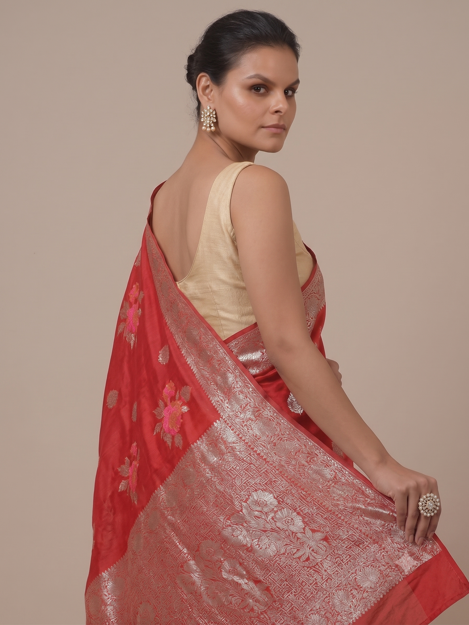 Gajari Dola Silk Saree with Resham Weave - House of Surya